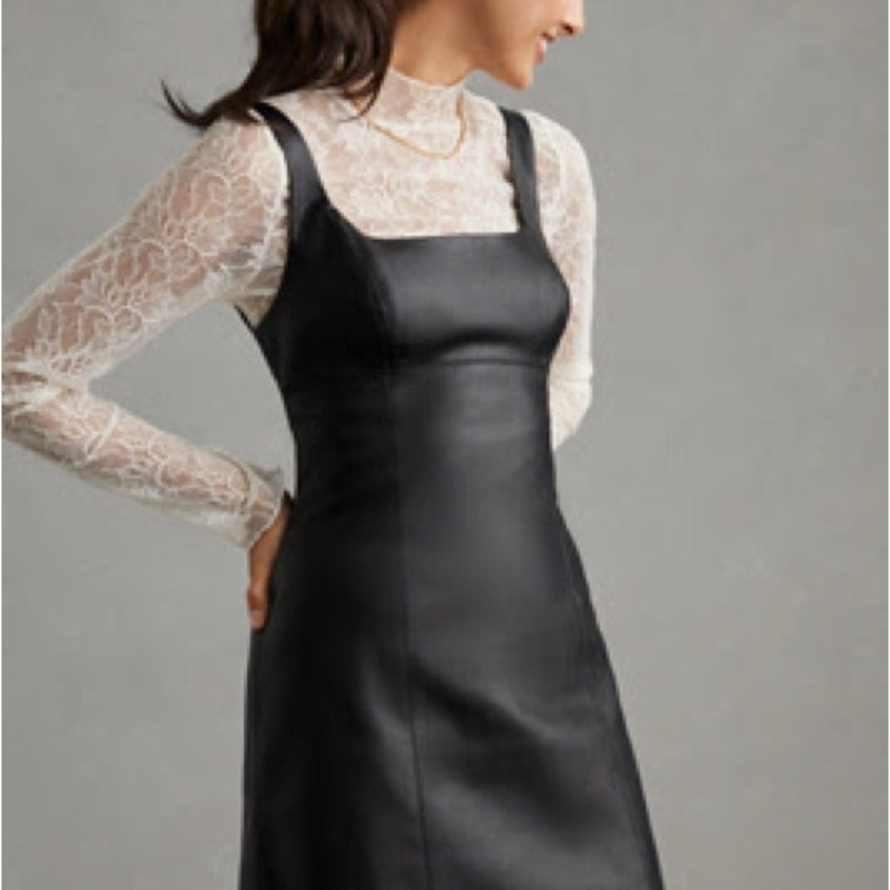 Black Faux Leather Square-Neck Slip Dress